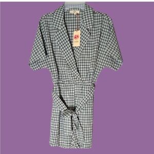 Entro Sz S Green and White Plaid Jumpsuit